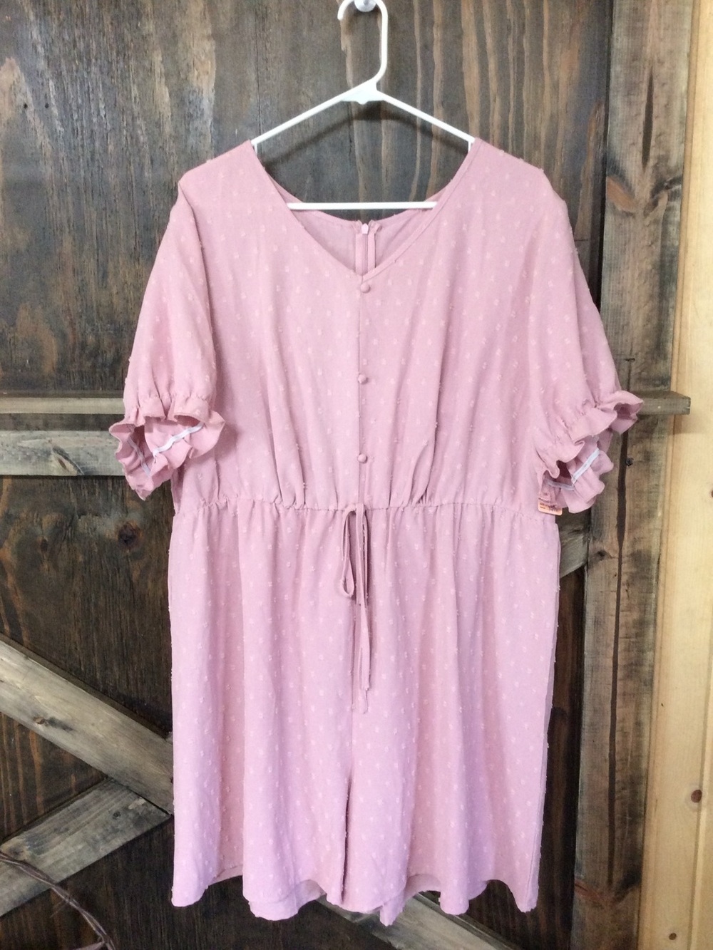 SHEIN Dusty Pink Swiss Dot Tie-Waist Romper